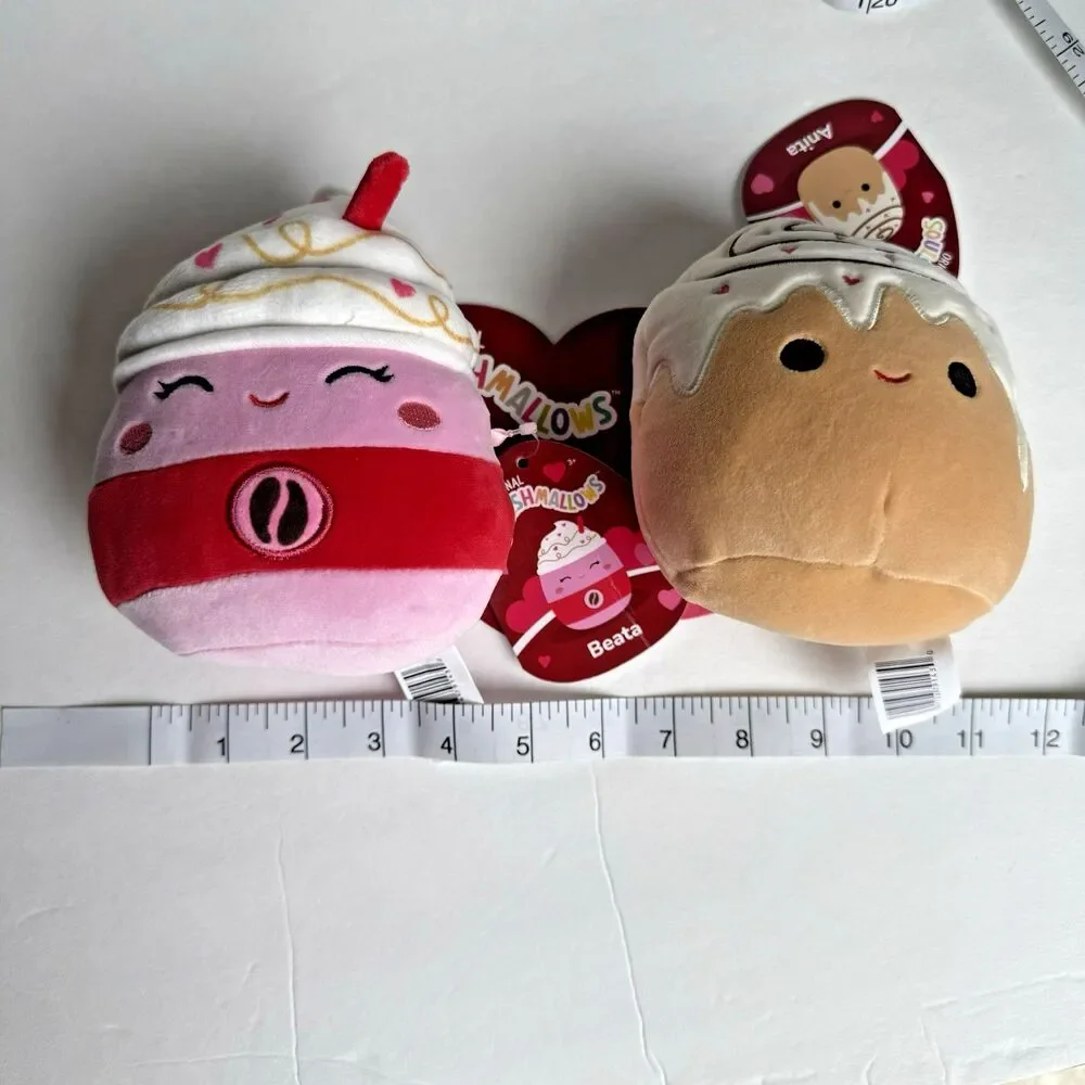 Squishmallows 5” Latte Beata and Cinnamon Roll Anita Coffee Set New NWT